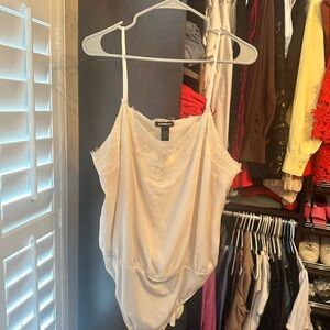 Express Cream Lace Trim Cami bodysuit